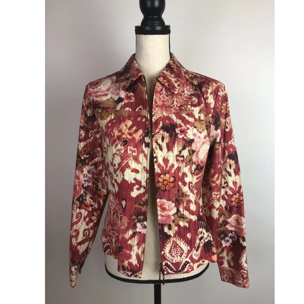 NWT $69 Coldwater Creek Ikat Garden Zip Up Light Jacket size Small 1D